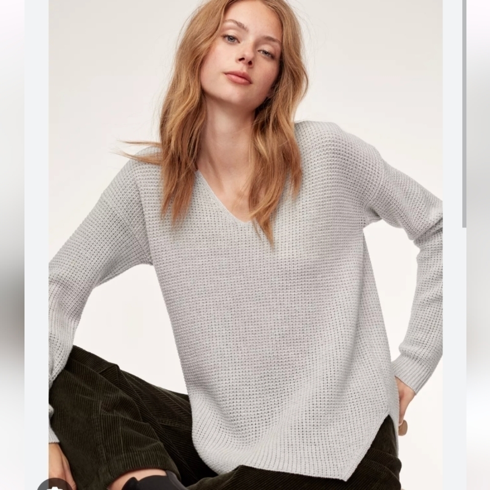 Wilfred Free Wolter Merino Sweater Waffle-knit V-neck sweater grey Medium T7